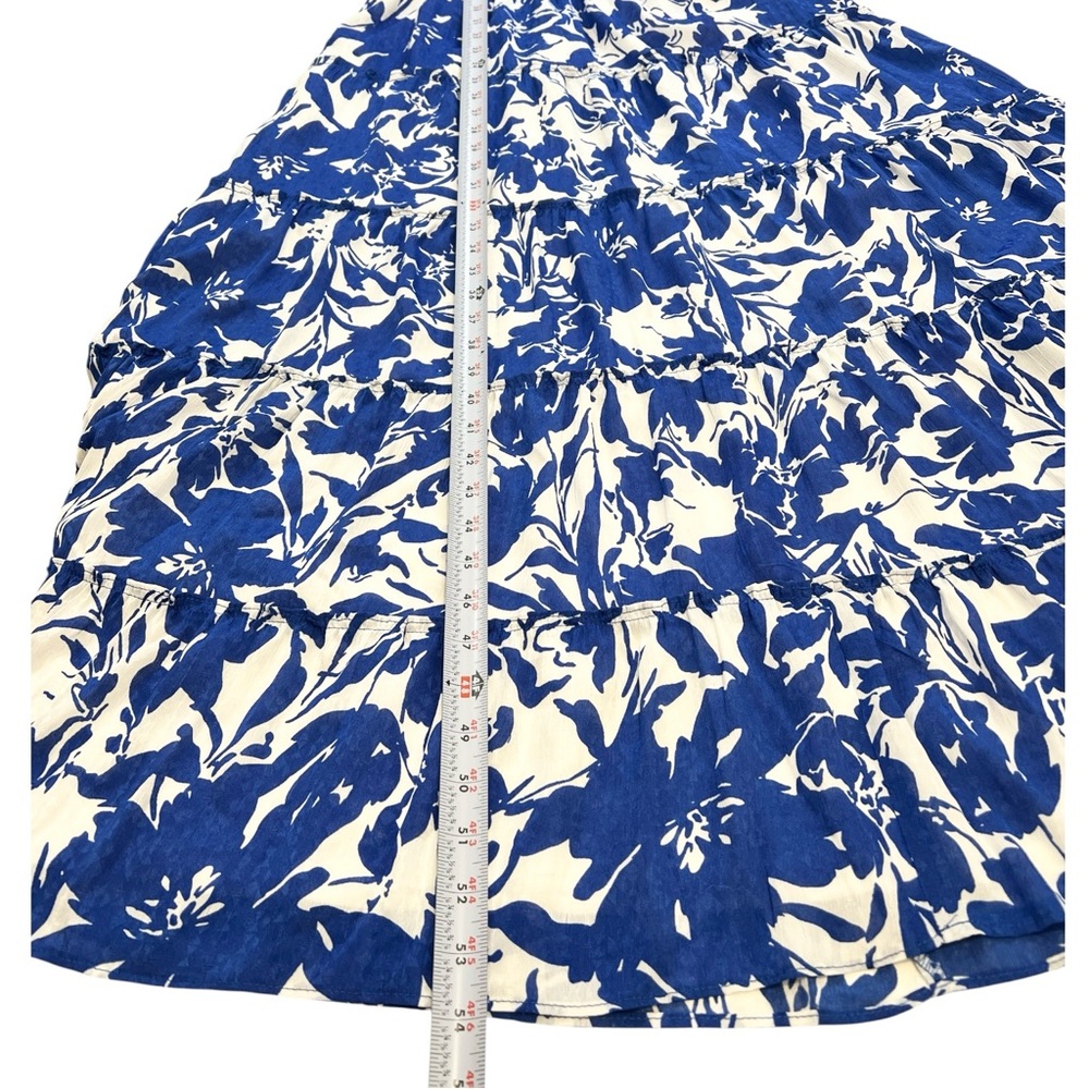 Msk Floral-Print Tiered Maxi Dress, Sleeveless, High Neck, Blue &‎ White, Sz Med - Picture 10 of 12